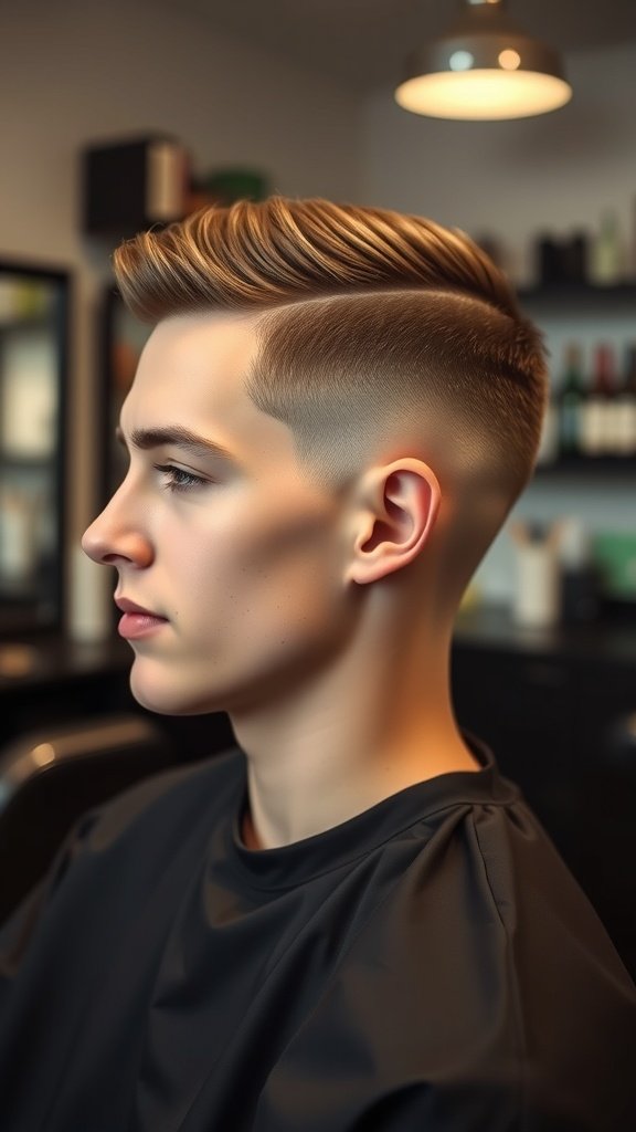 A young man with a Classic Edgar haircut featuring a taper fade, showcasing a stylish and modern look.