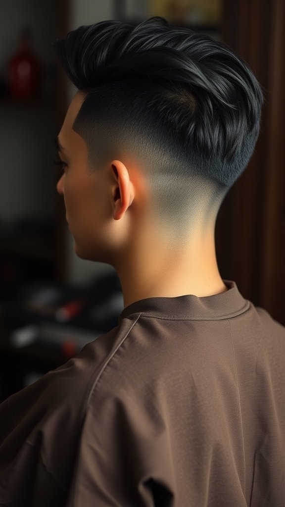 A stylish classic taper haircut with a long top, showcasing short sides and a voluminous top.