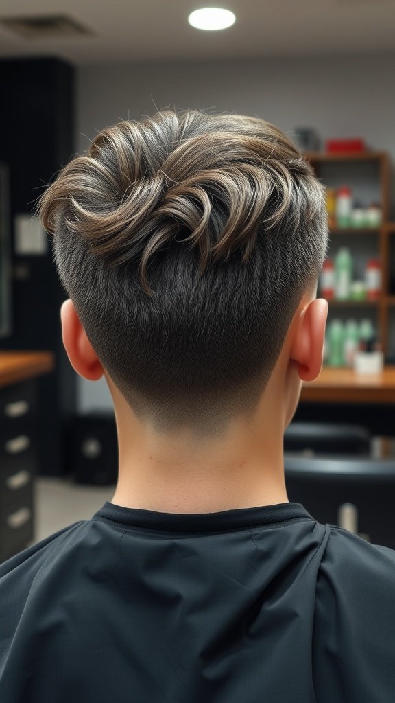A close-up view of a stylish crew cut for thick hair, showcasing a tapered back and textured top.