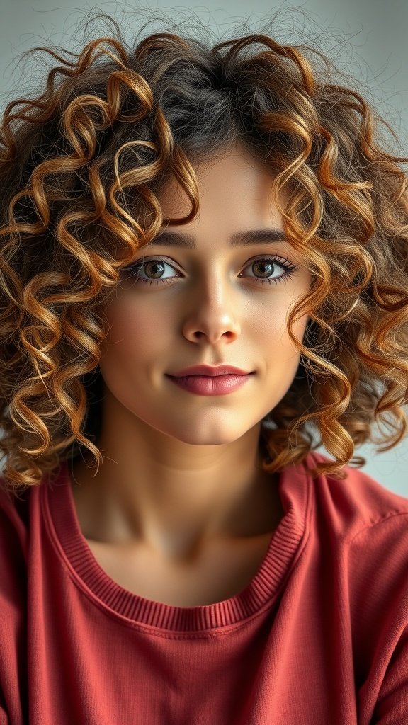 A person with curly hair styled in a carefree manner, showcasing vibrant, defined curls.