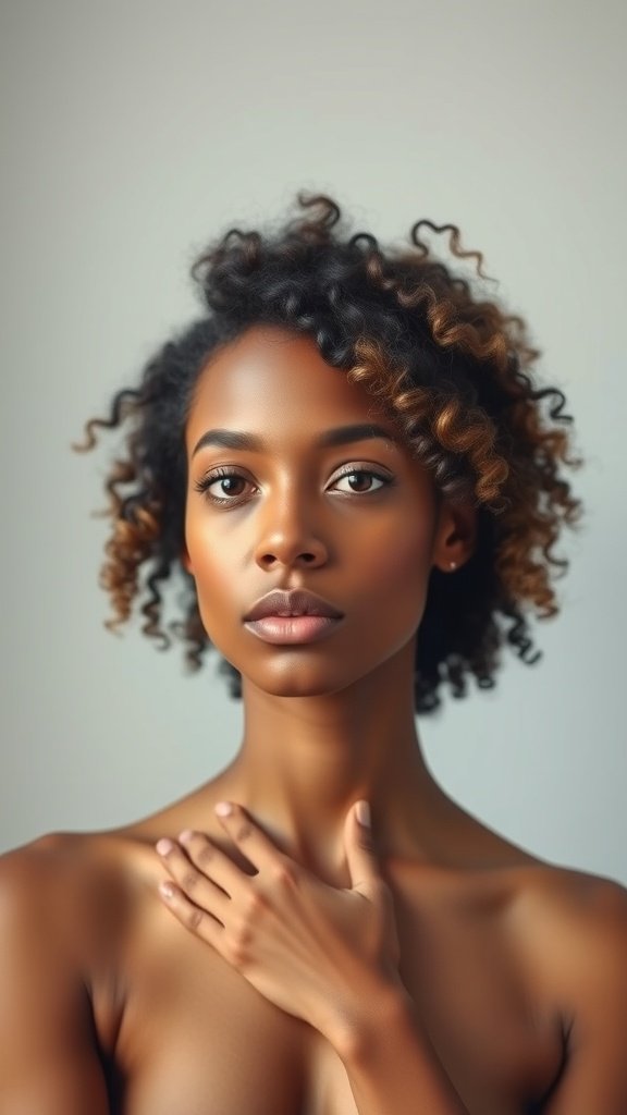 A person with defined curly hair, showcasing a stylish look.