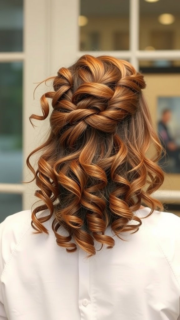 Half-up curly hairstyle showcasing elegant twists and defined curls