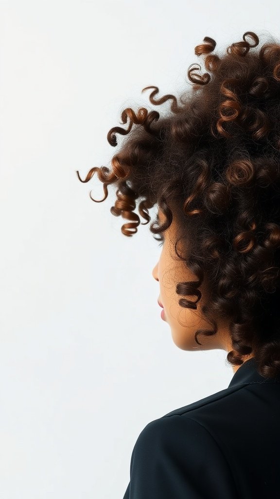A person with voluminous curly hair, showcasing defined curls and a lively hairstyle.