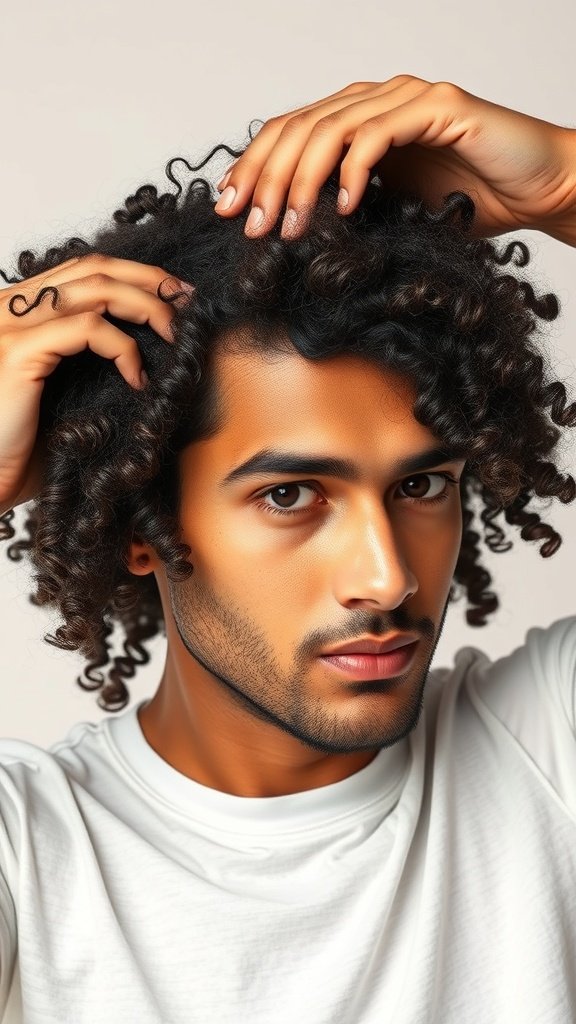 A man with curly hair, showcasing defined curls and a confident expression.