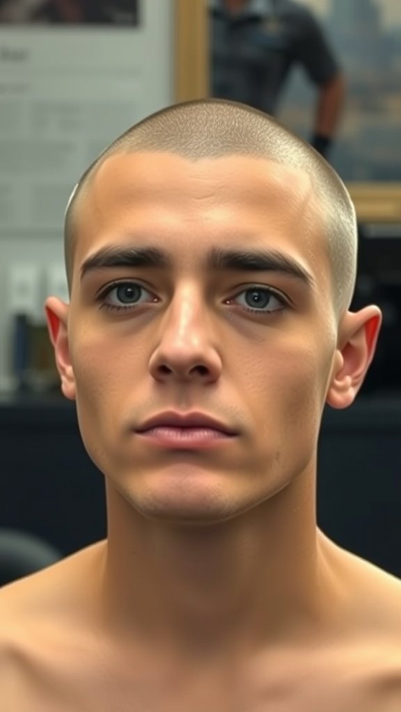 A young man with a disconnected drop fade haircut, showcasing a clean and modern look.