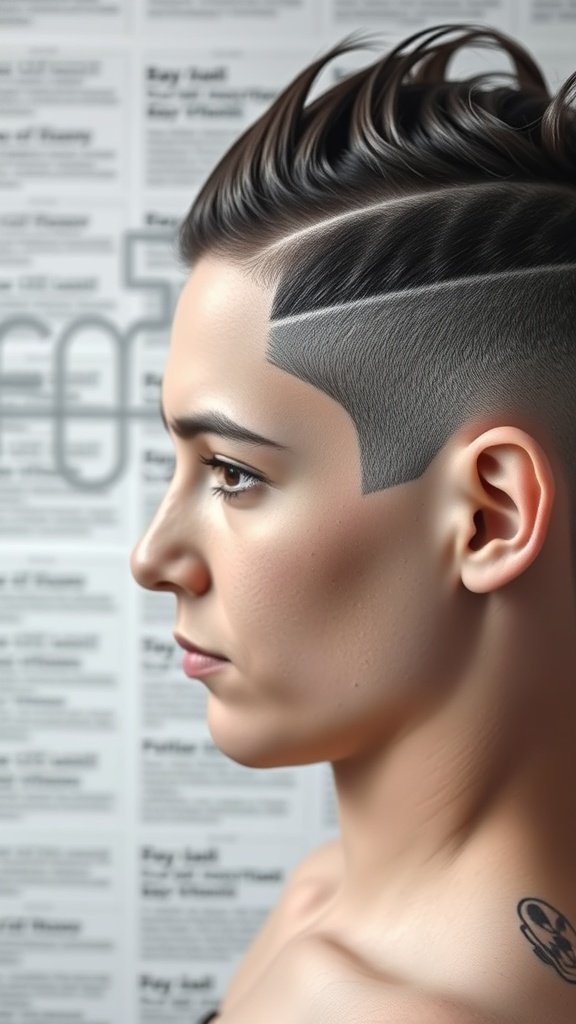 A close-up of a disconnected fade hairstyle showcasing sharp lines and textured top.