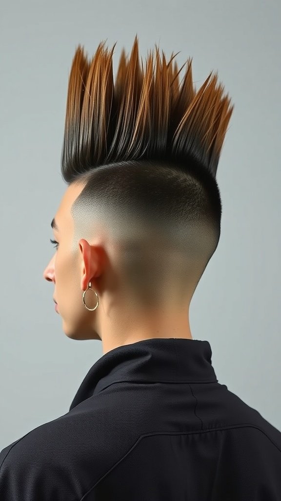A stylish drop fade haircut with a beehive on top, showcasing a sharp contrast between the sides and the voluminous top.