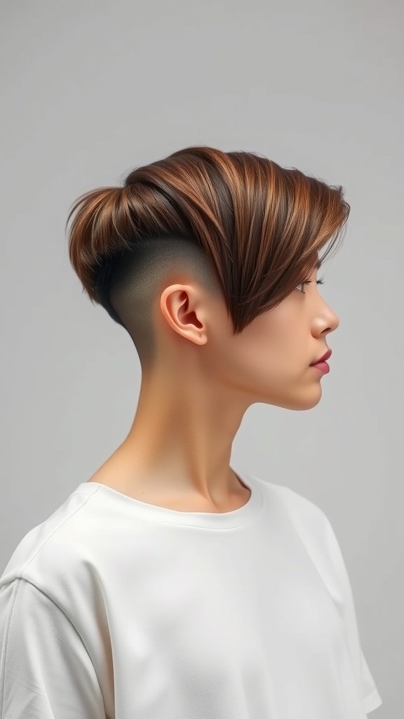 A man with a drop fade haircut styled with long hair swept to the side.