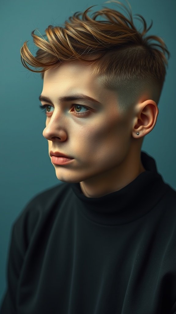 A young person with an Edgar haircut styled with spikes and a clean finish, showcasing a funky twist.