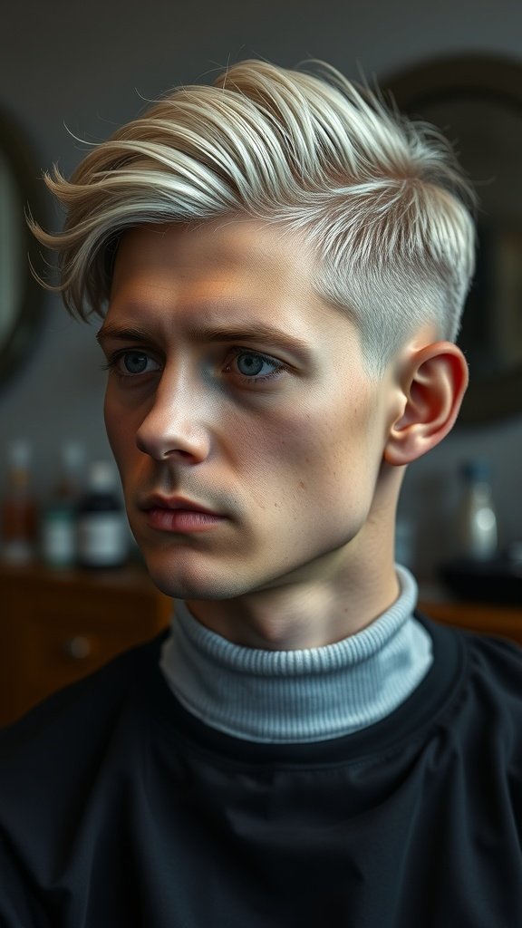A young man with a modern Edgar haircut, featuring short sides and longer top styled elegantly.
