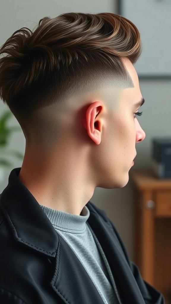 A stylish fade haircut with a long top and short sides, showcasing a smooth gradient.