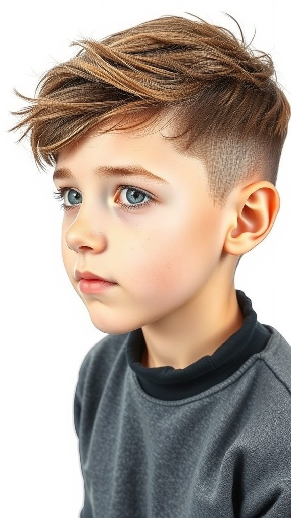 A young boy with a stylish French Crop haircut, featuring short sides and textured top.