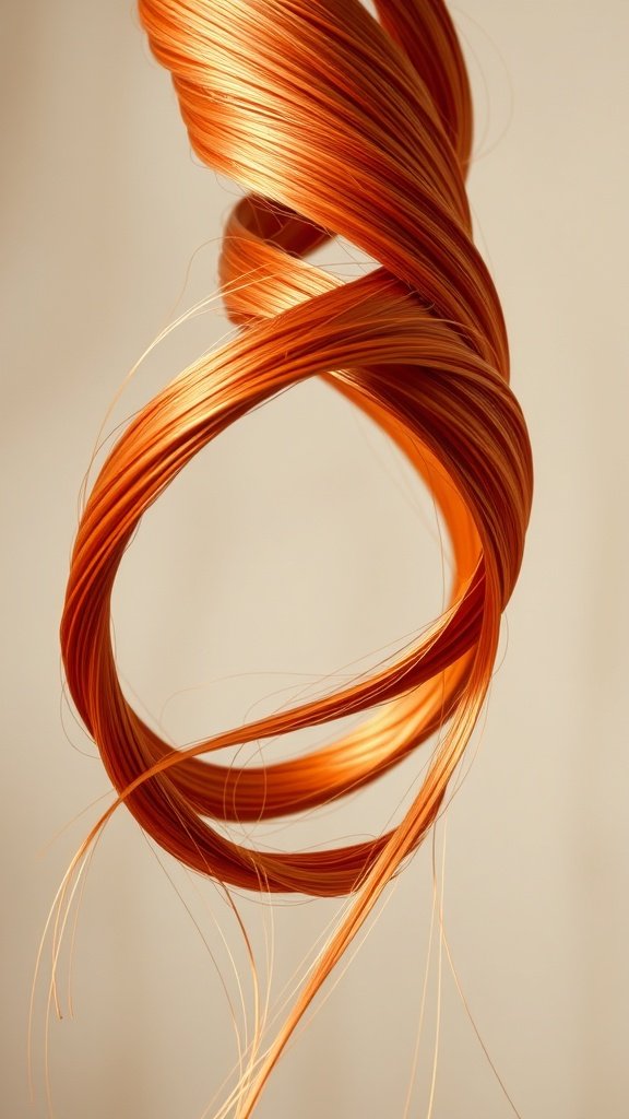 A close-up of spiral copper corkscrew hair, showcasing vibrant curls.