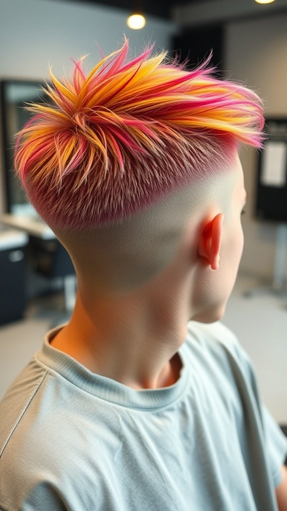 A vibrant wolf cut hairstyle featuring razor sharp edges and colorful highlights.