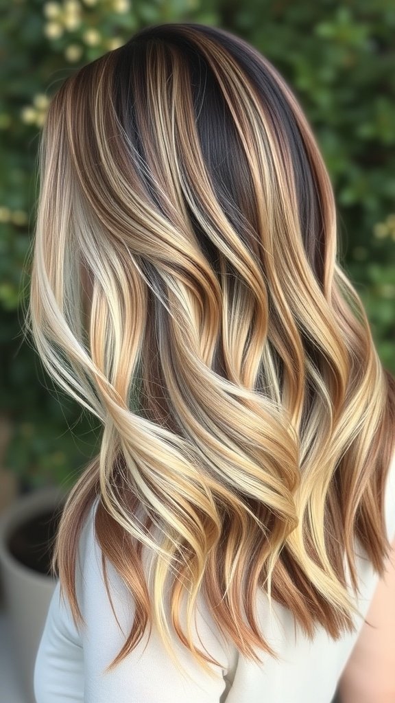 Long hush cut hairstyle with balayage highlights