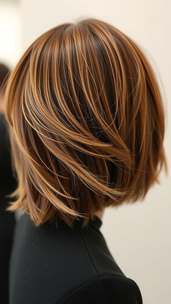 Shoulder length hairstyle with thin bangs and layered texture