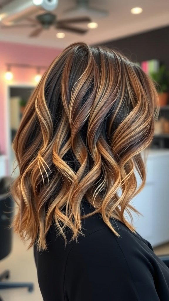 Wavy lob hairstyle with balayage highlights