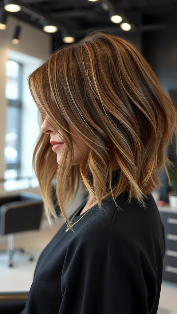 Asymmetrical bob hairstyle with curtain bangs