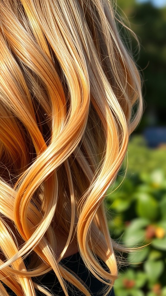 Wavy hair in rustic blonde with copper accents