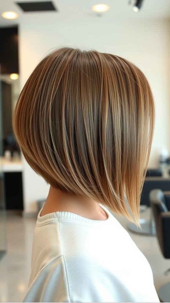 A straight lob hairstyle with blunt ends, showcasing a sleek and modern look.
