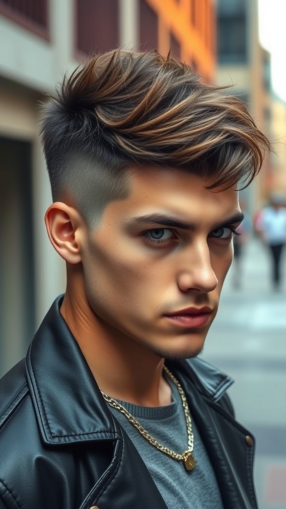 A stylish wolf cut with a micro fringe, showcasing layered hair and a confident look.