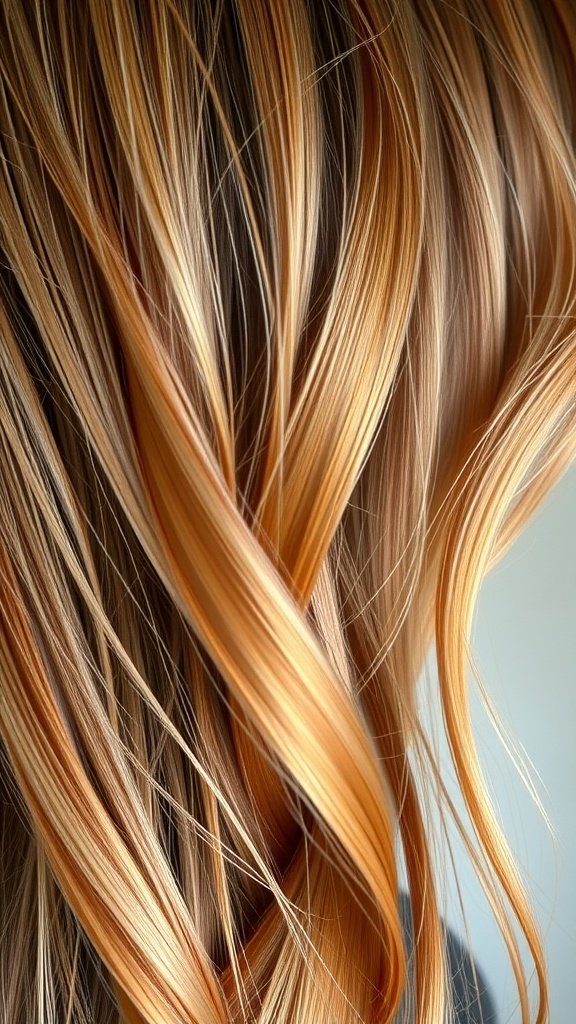 Close-up of hair featuring subtle copper ribbons woven through strands