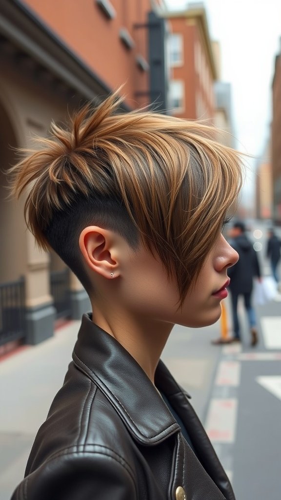 A stylish boxed wolf cut hairstyle with shorter sides and longer top, showcasing layers and texture.