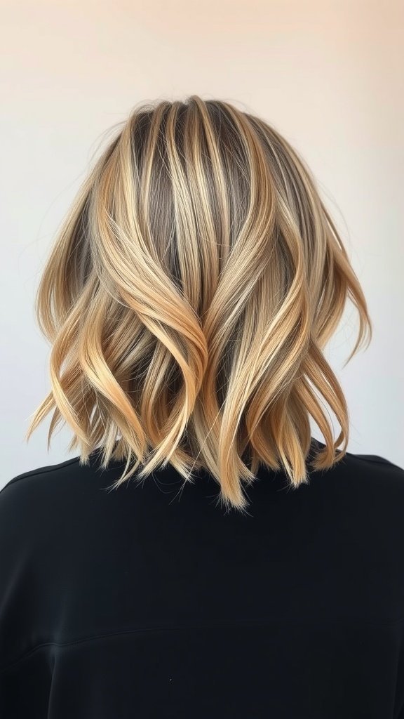 Choppy layered hair with caramel balayage highlights
