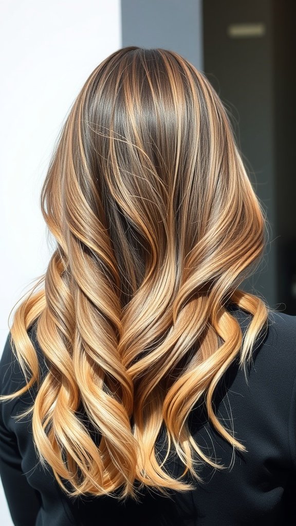 A beautiful ombre hairstyle transitioning from natural brunette to ash blonde with soft waves.