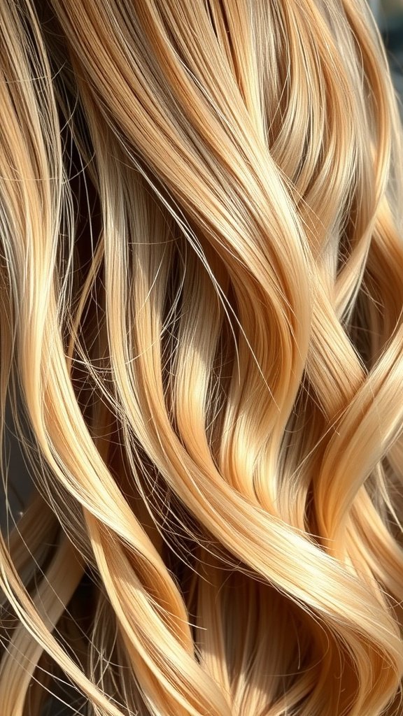 Soft beige highlights on dirty blonde hair with waves