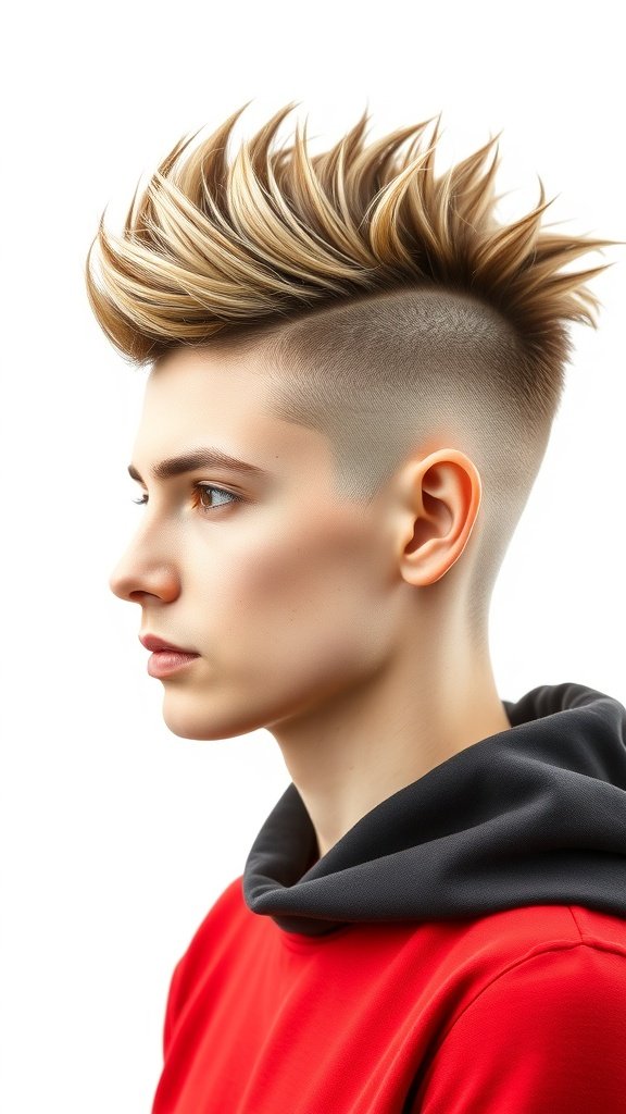A person with a wolf cut featuring a voluminous crown, showcasing spiky layers and a modern look.