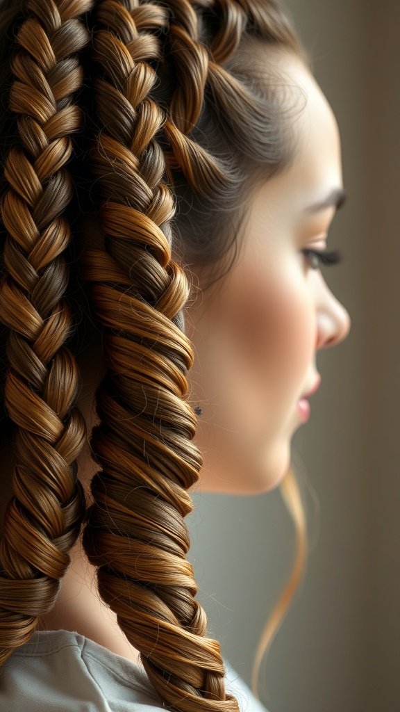 Close-up of braided hair styled with caramel balayage