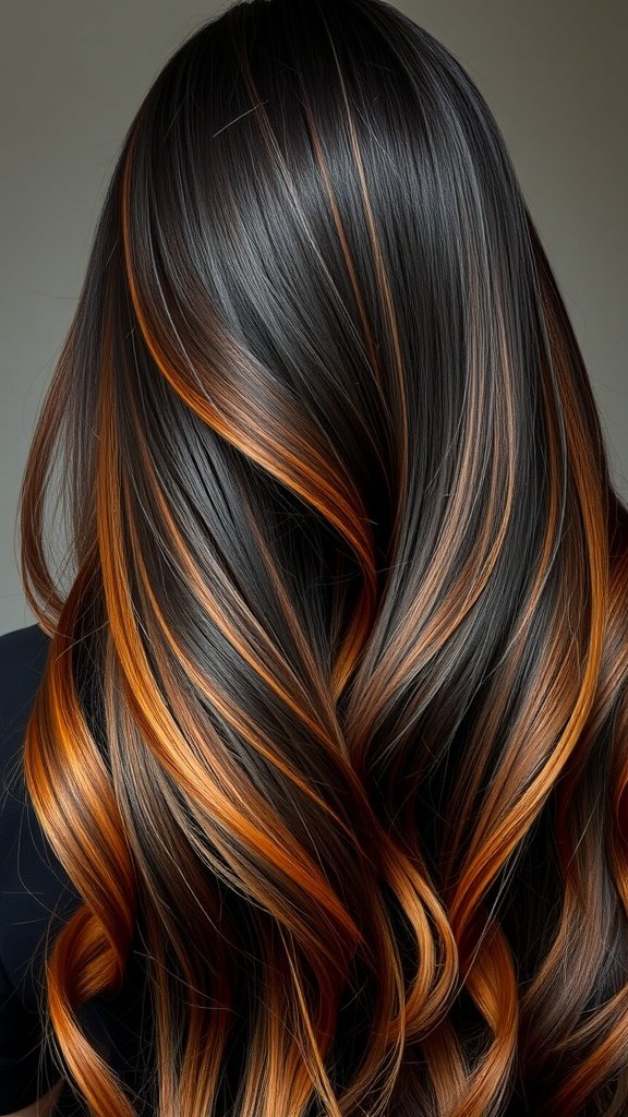A hairstyle featuring a gradual fade from black to auburn with soft waves.