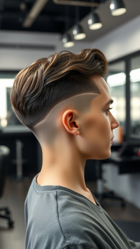 Short wavy hairstyle with an undercut, showcasing texture and modern style.