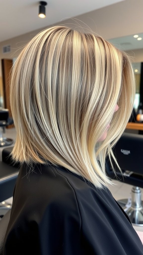 A stylish tapered lob haircut with an undercut, featuring blended highlights.
