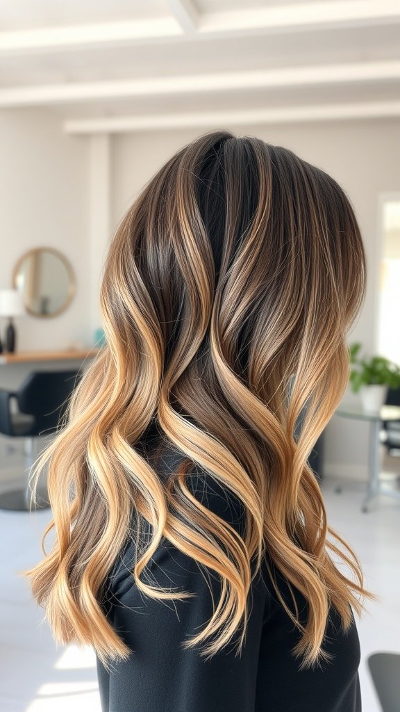 Angled shoulder cut with textured waves showcasing vibrant colors and soft movement.