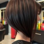 Asymmetrical bubble bob hairstyle with side bangs
