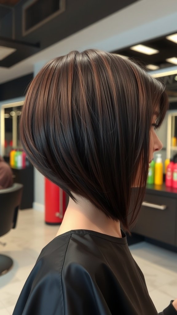 Asymmetrical bubble bob hairstyle with side bangs