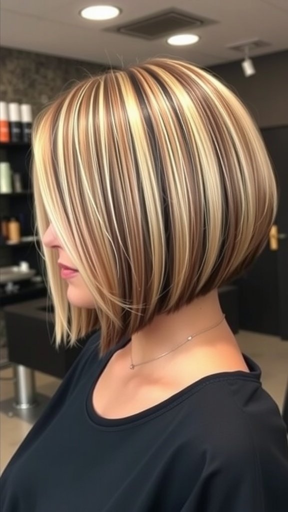 Sleek bob hairstyle with dark undercut and blonde highlights