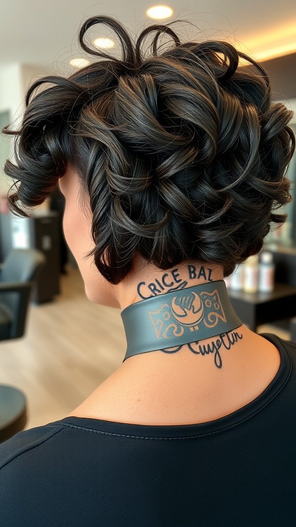 A stylish curly bob hairstyle with a hidden undercut, showcasing soft curls and a unique undercut design.
