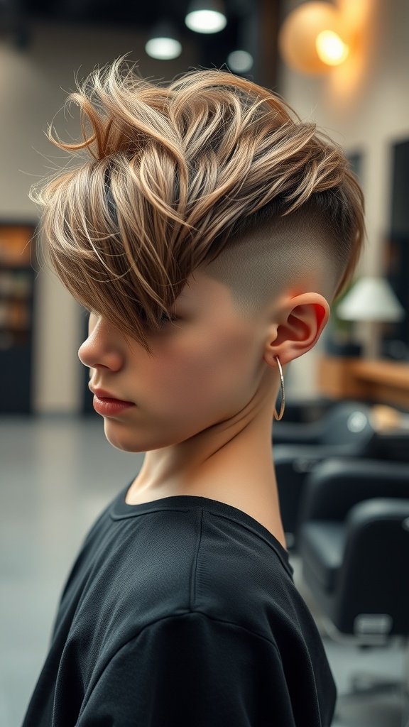A stylish voluminous pixie shag haircut with an undercut, showcasing textured layers and a modern look.
