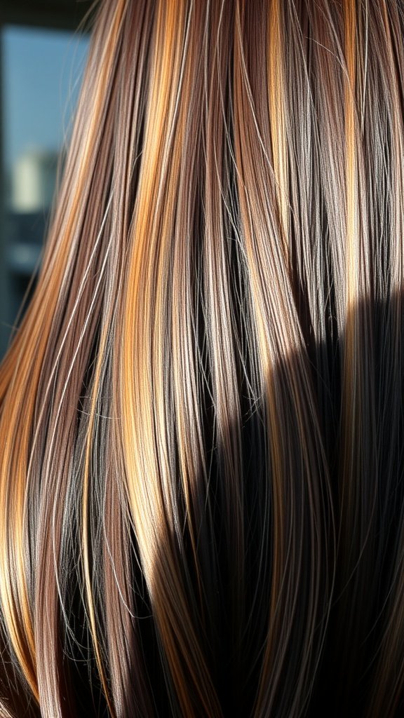 Long brown hair with caramel highlights