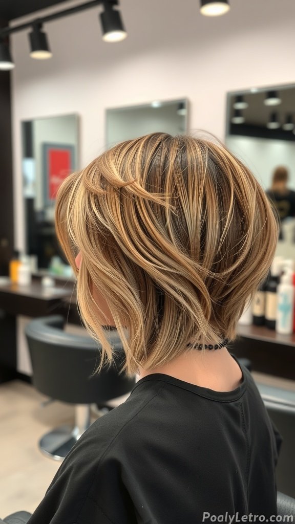 A stylish hush cut featuring blended money pieces, showcasing soft layers and bright highlights.