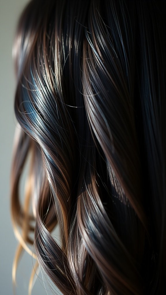 Dark chocolate hair with sapphire blue balayage highlights