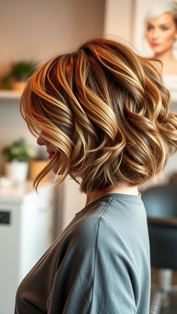 A stylish feathered bob hairstyle with twisted curls, showcasing volume and flow.