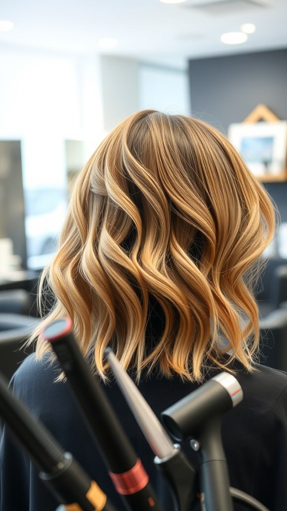 A long bob hairstyle with textured ends, showcasing soft waves and a stylish look.