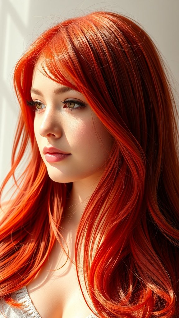 A woman with soft red velvet hair, showcasing a radiant and elegant look.
