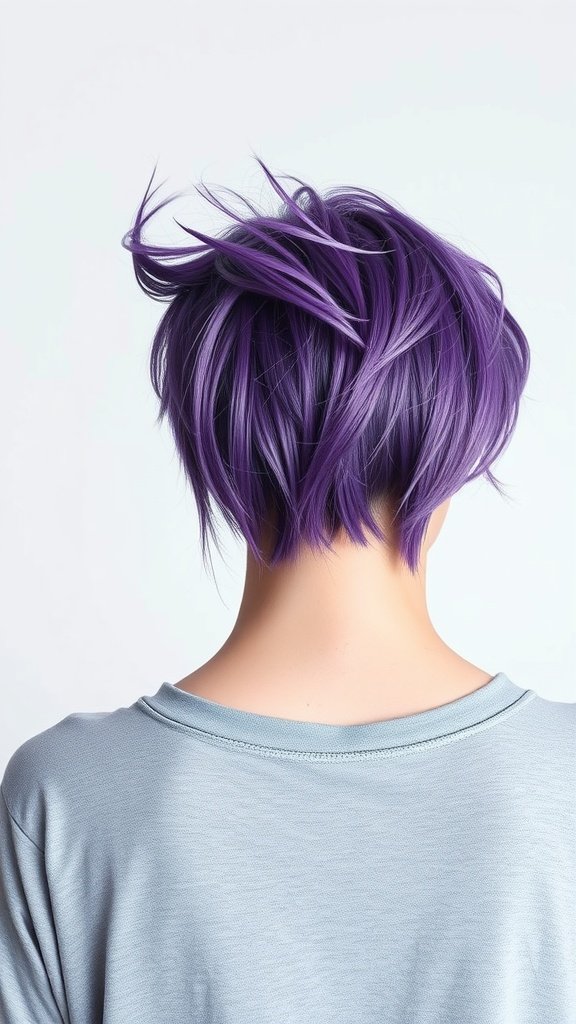 Back view of a vibrant purple textured haircut