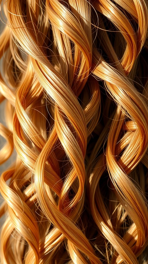 Close-up of loose curls with butterscotch highlights