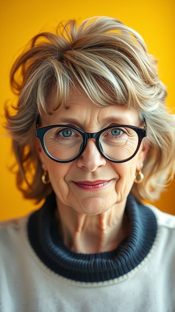 A woman with medium length hair styled in soft curls, wearing glasses and a friendly smile.